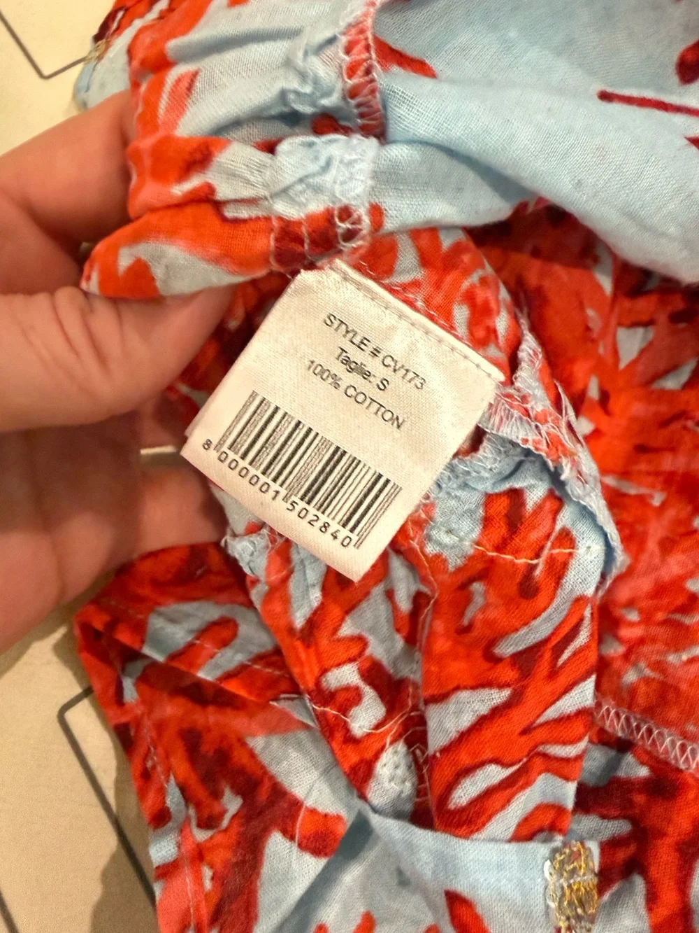 Antica Sartoria Blue & Red Coral Pattern Dress